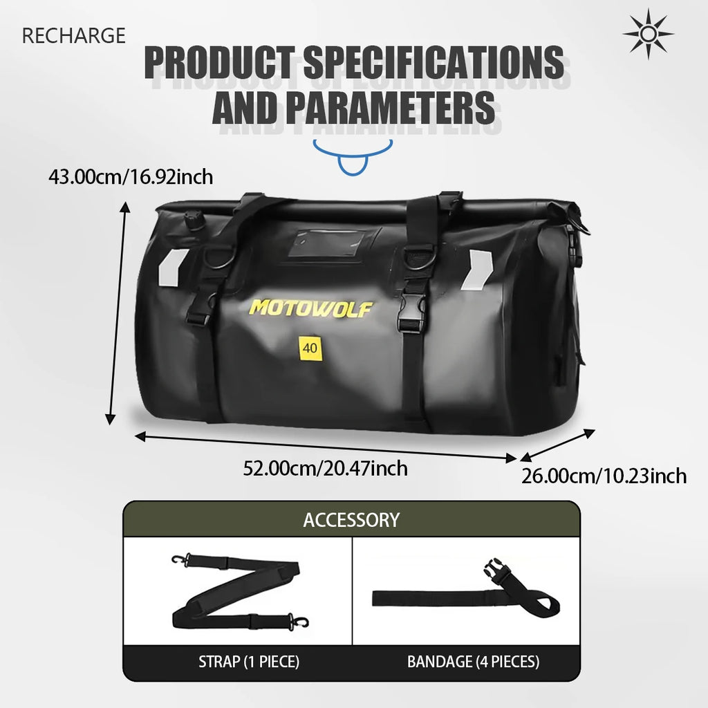 Wodoodporna torba motocyklowa na bagaż | suchy plecak rolowany | 20l, 40l, 66l