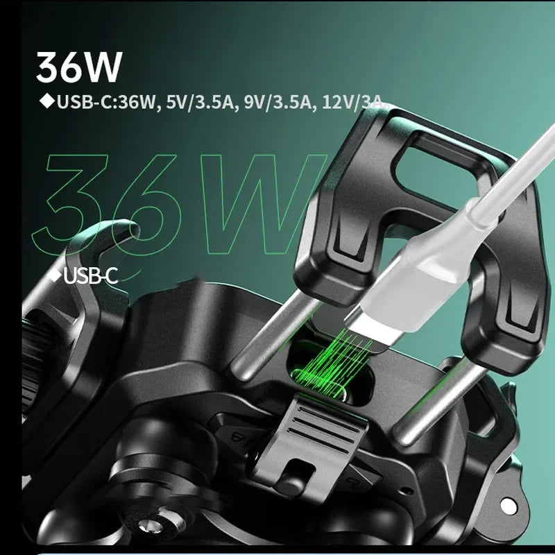 Uchwyt motocyklowy na telefon apex rush – ładowarka bezprzewodowa 15w i usb-c 36w