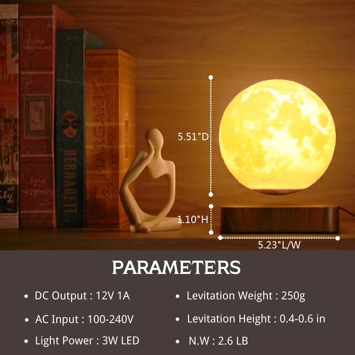 Levitating Moon Lamp - Magnetic Floating Luna Night Light with 3 Color Modes