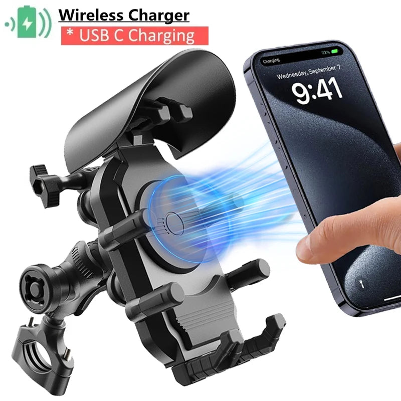 Uchwyt na telefon motocyklowy i szybka ładowarka – bezprzewodowa, usb, typ c
