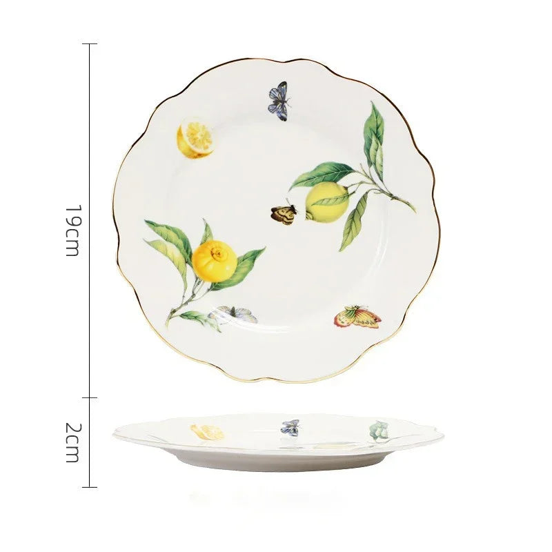 Elegant European Lemon Ceramic Dining Set | Dinner Plates & Coffee Cups