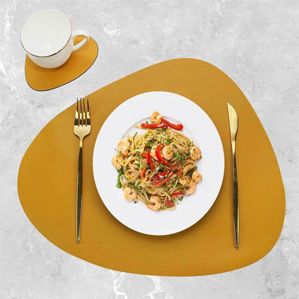 Irregular PU Leather Placemats Set - Oil-Proof & Waterproof Table Mats
