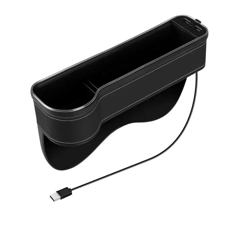 Car Seat Gap Organizer with Dual USB Charger & LED – Phone, Card, Cup Holder