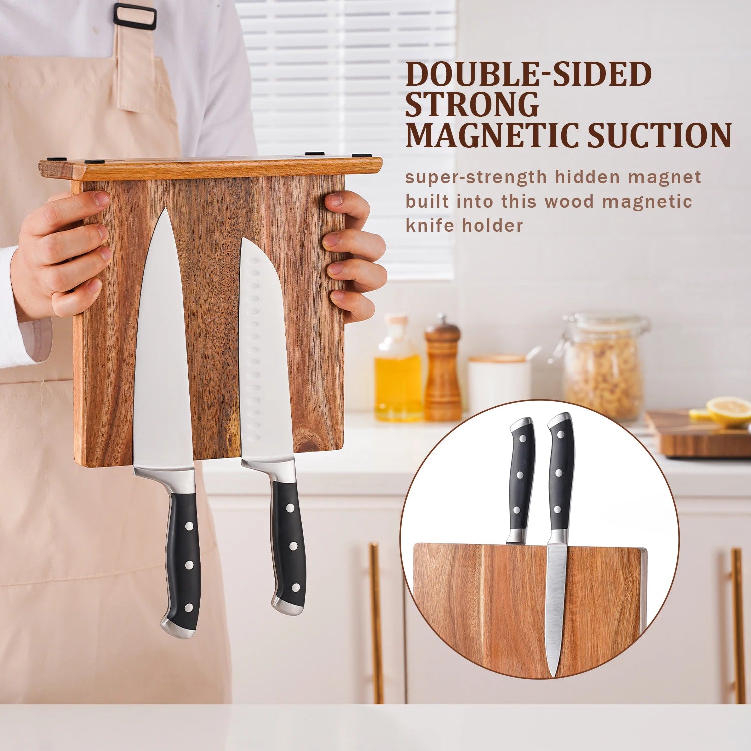 Premium Acacia Magnetic Knife Block - Organize & Display