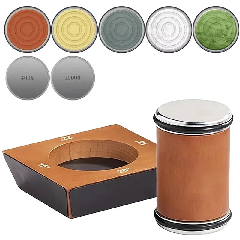 Vabena Wooden 4-Angle Rolling Knife Sharpener Kit with Diamond Stones