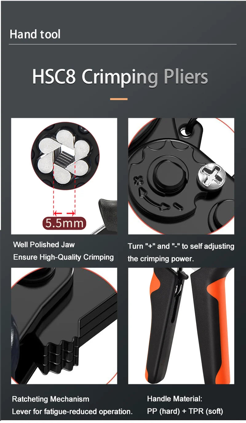 Hexagonal Self-Adjustable Ratchet Ferrule Crimping Tool Kit 23-7AWG | Precision Electrical Connectors