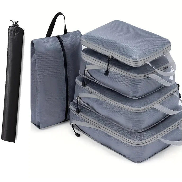 6-częściowy zestaw podróżnych organizerów do pakowania z funkcją kompresji i woreczkiem na buty