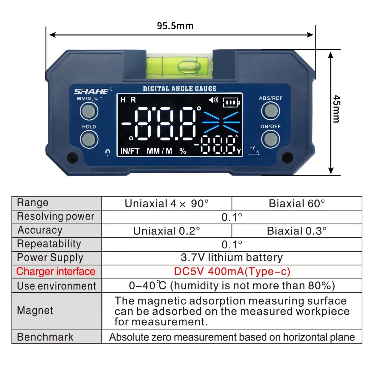 SHAHE MINI Magnetic Digital Inclinometer & Angle Finder - Dual Axis