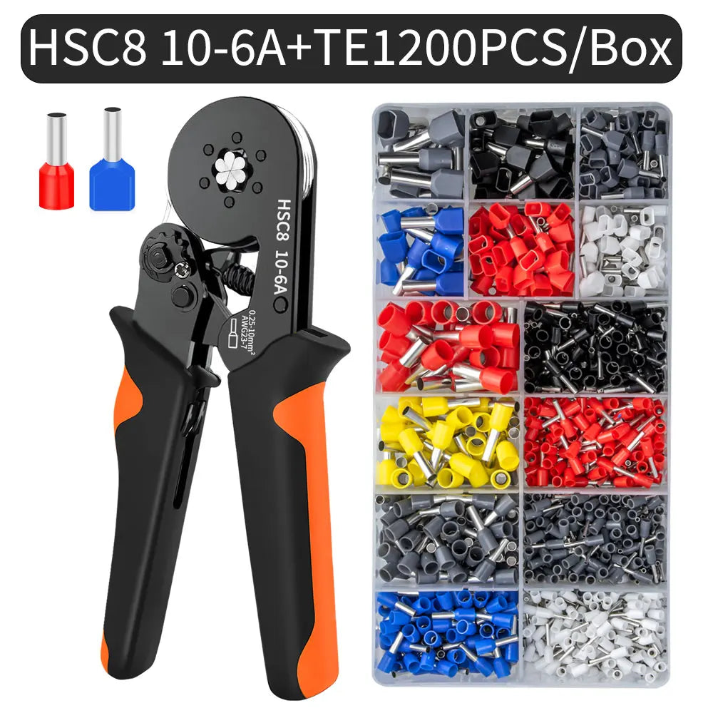Hexagonal Self-Adjustable Ratchet Ferrule Crimping Tool Kit 23-7AWG | Precision Electrical Connectors