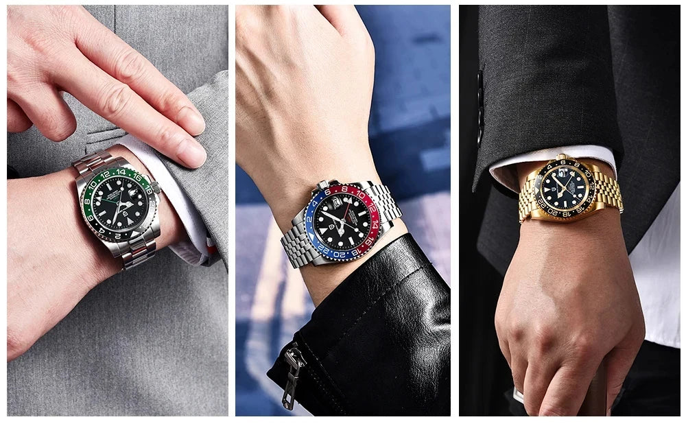 Zegarek mechaniczny męski pagani design pd-1662 luksusowy gmt - szafir, stal, wodoodporny 100m