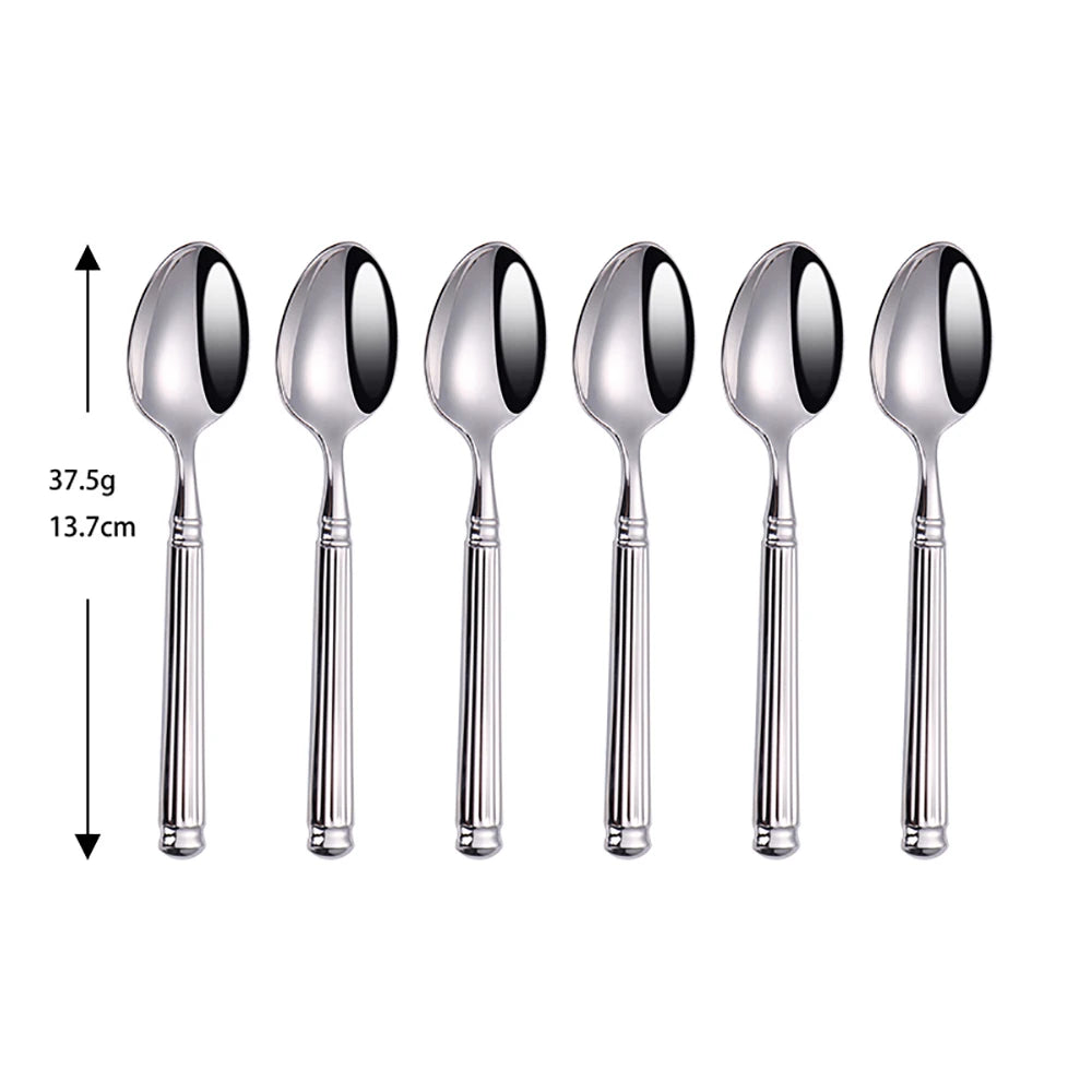 Elegant Silver Striped Cutlery Set - Premium 304 Stainless Steel Tableware