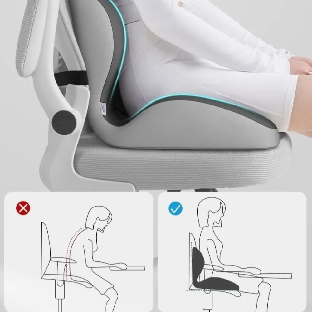 Ergonomic Memory Foam Seat Cushion & Lumbar Support for Back Pain Relief