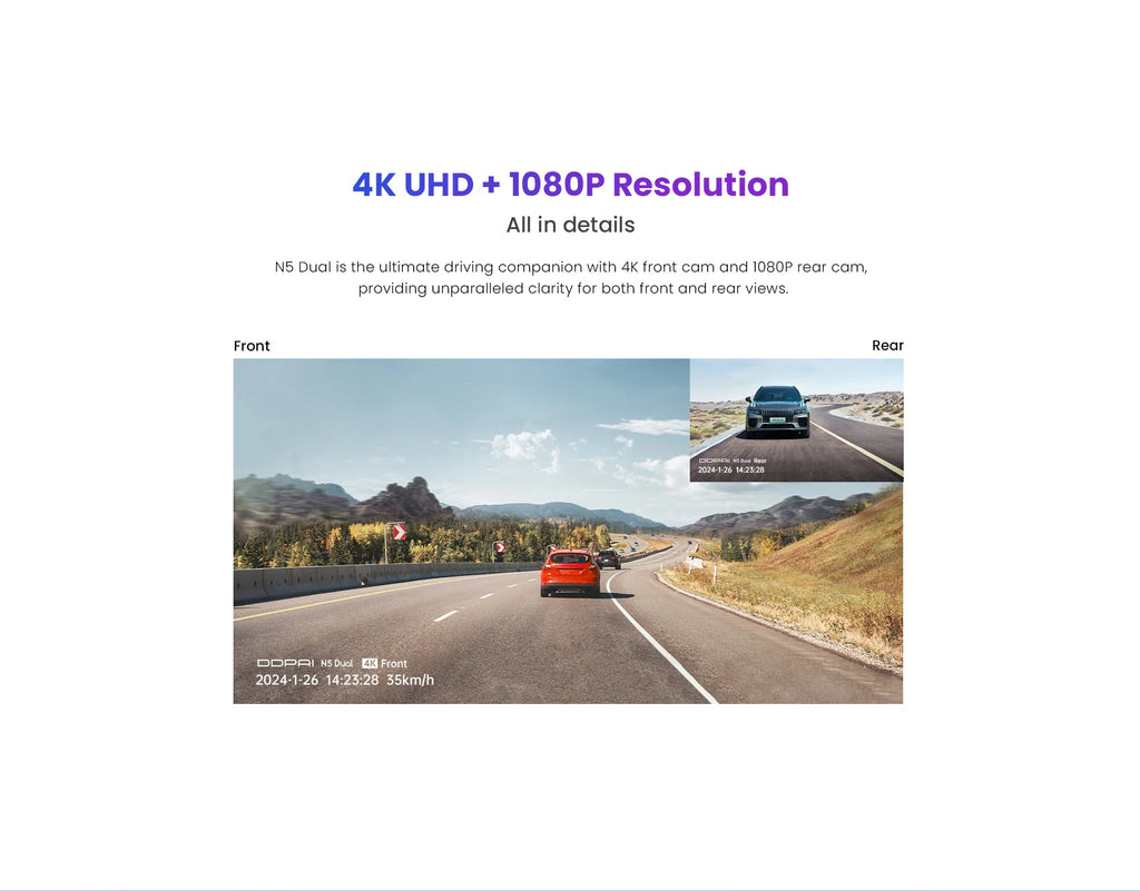 Ddpai n5 dualna kamera samochodowa 4k - przód i tył, nightvis, adas, gps