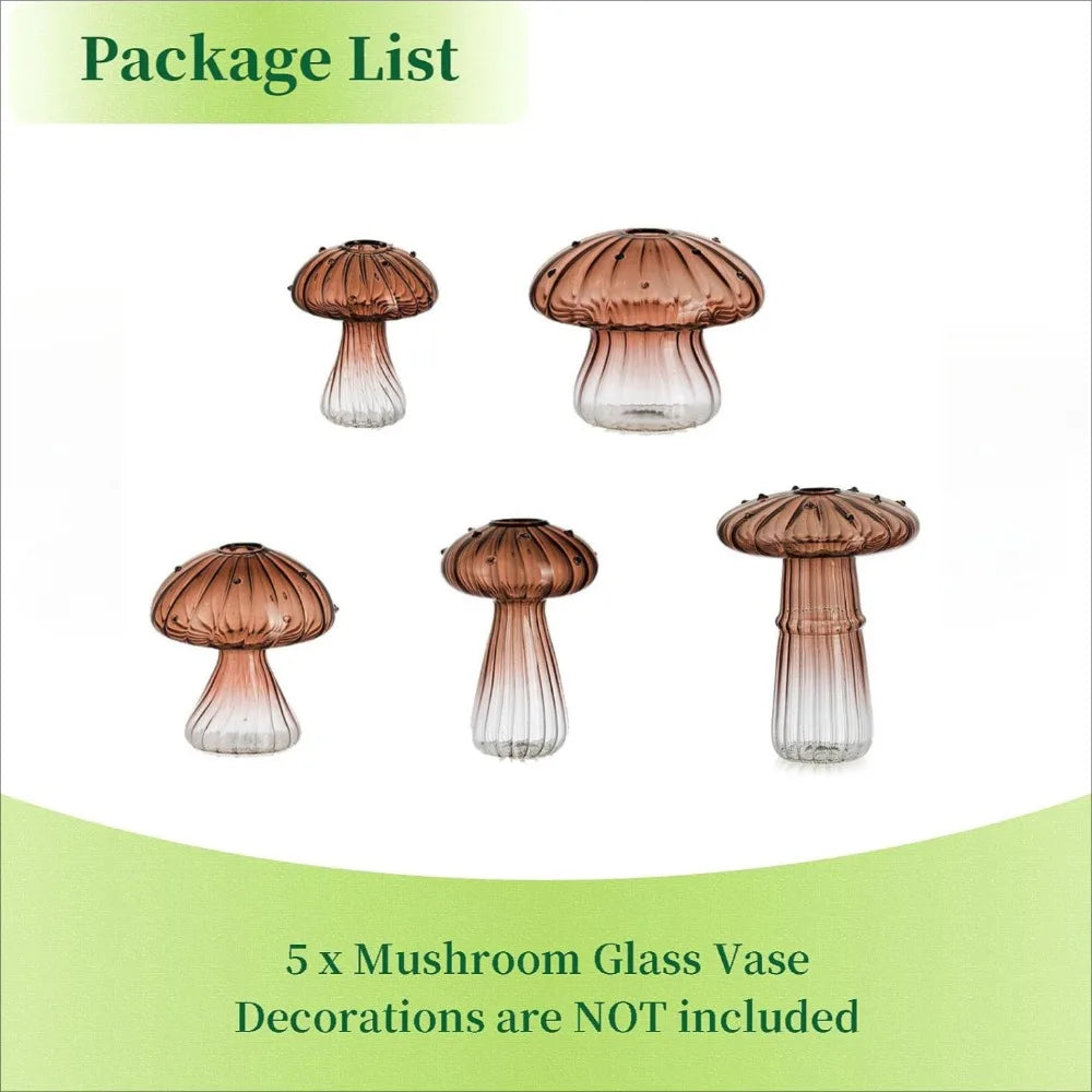 5Pcs Colourful Mushroom Glass Vases | Hydroponic Flower Pots Home Decor