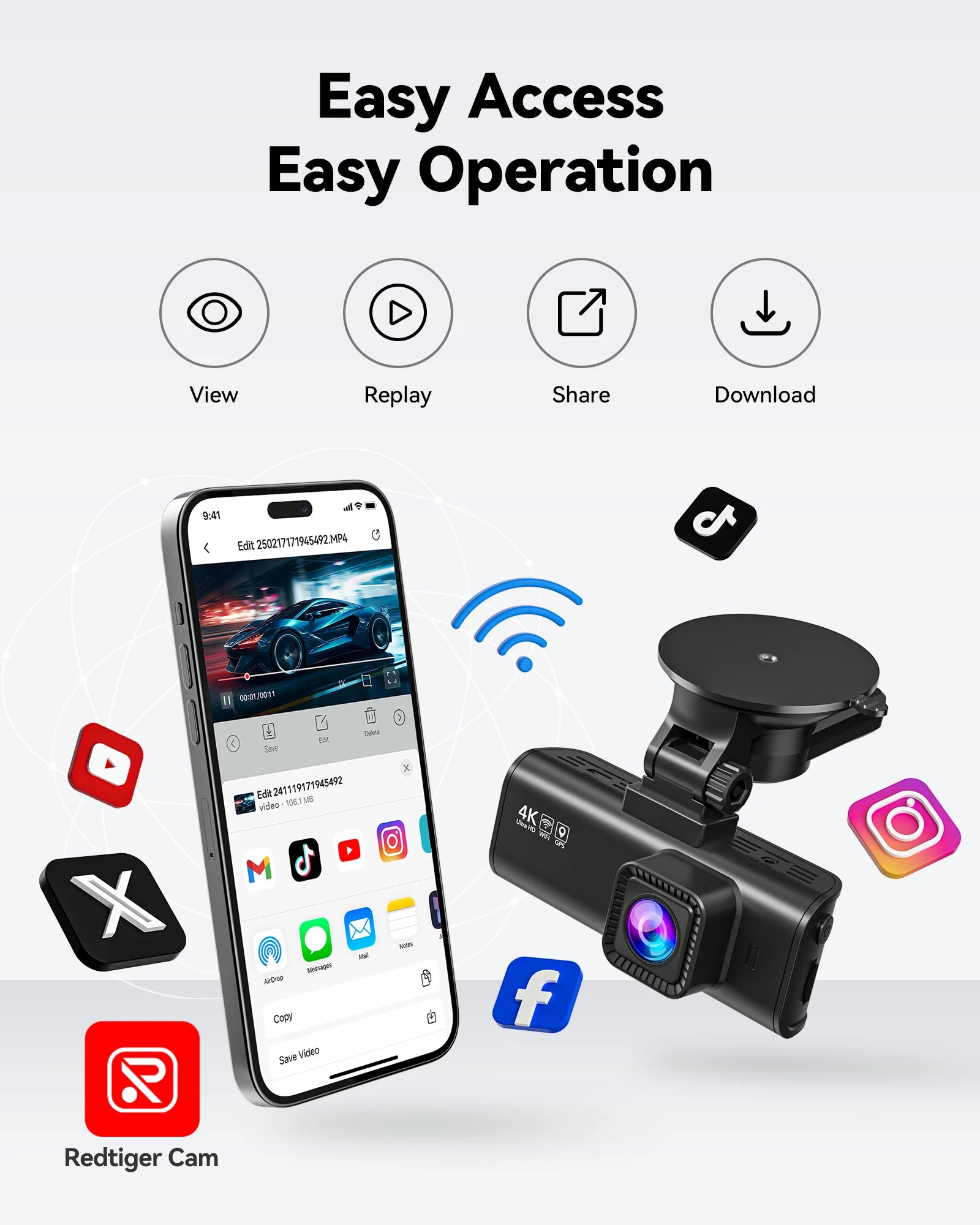 Redtiger f7np 4k podwójna kamera samochodowa z gps i monitorowaniem parkowania 24h