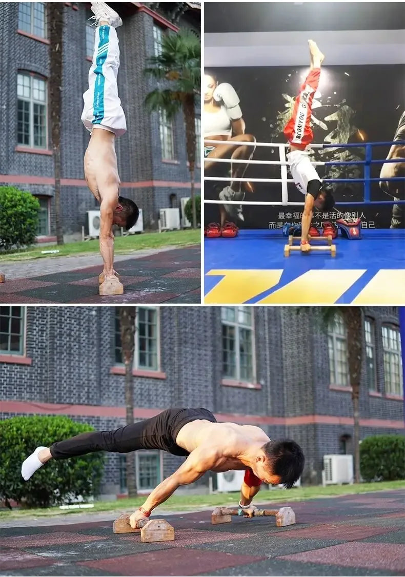 Drewniane uchwyty do pompek i paraletki | antypoślizgowy sprzęt fitness do domu