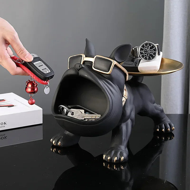 Charming Bulldog Figurine Key Storage - 30cm Resin Dog Statue Home Decor