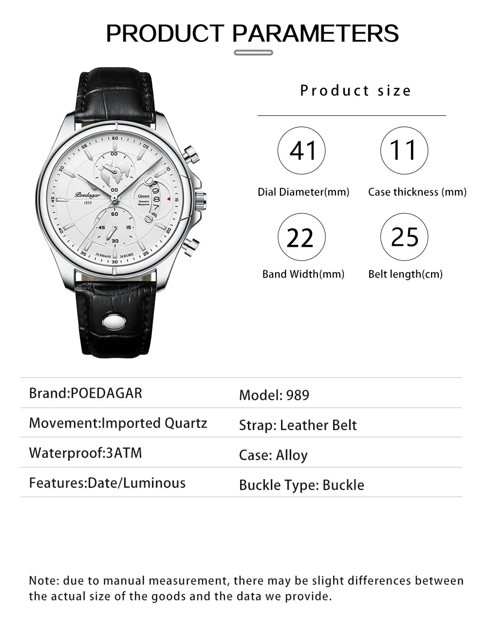 Poedagar luksusowy zegarek męski chronograf wodoodporny skórzany