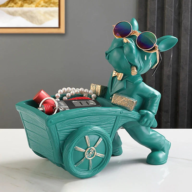 Elegancka statua psa z żywicy vabena ze schowkiem do wystroju domu