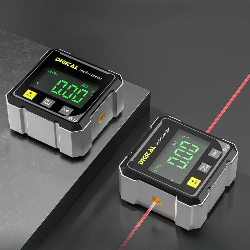 Professional Digital Level Protractor Inclinometer | 360° Magnetic Laser Angle Gauge