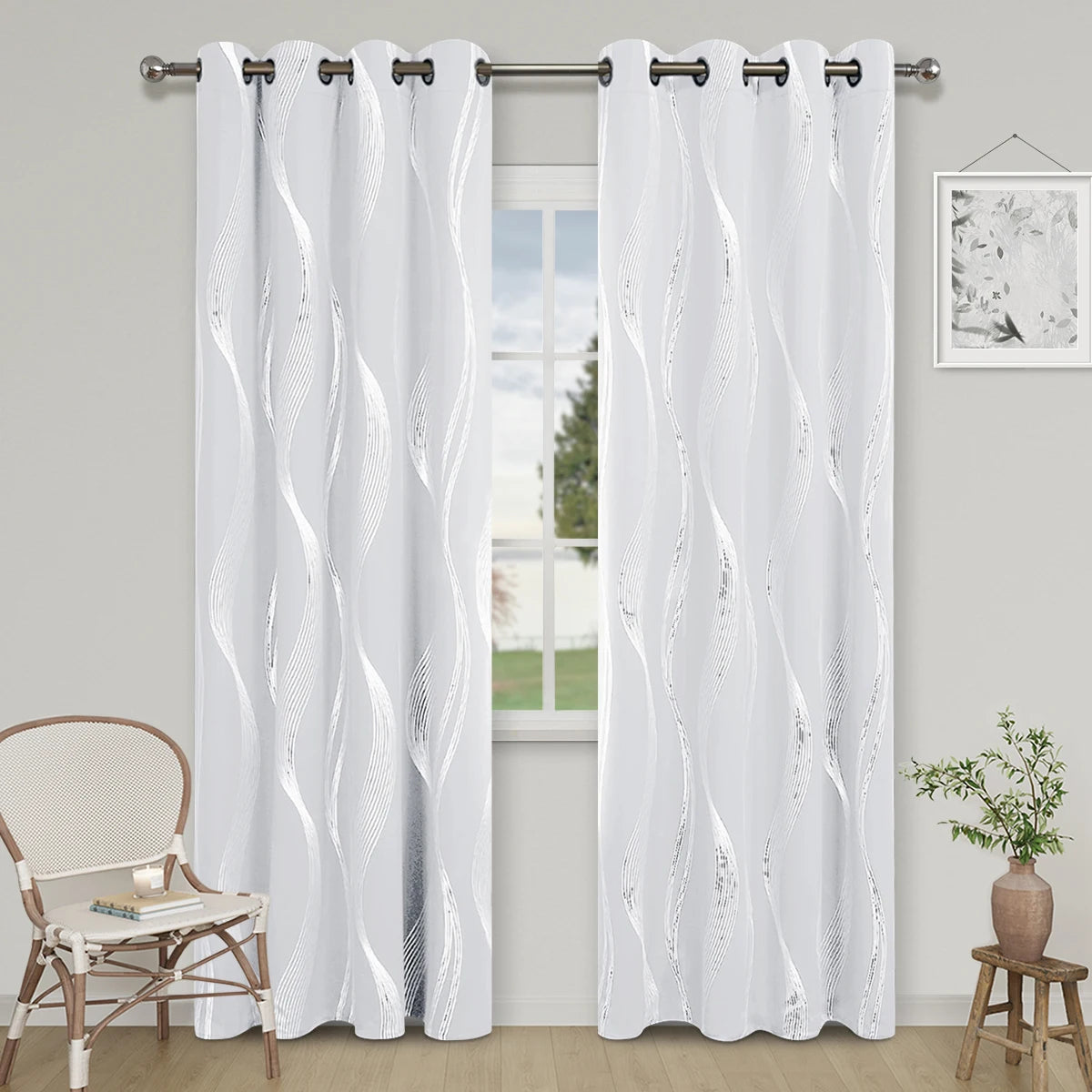 Silver Wave Blackout Curtains: Thermal Insulation & Ultimate Room Darkening