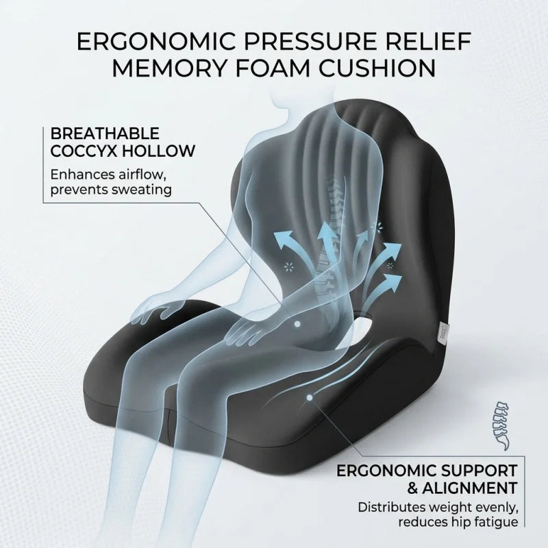 Ergonomiczna poduszka siedziskowa z pianki pamięciowej ze wsparciem lędźwiowym | ulga w bólu pleców w biurze i samochodzie
