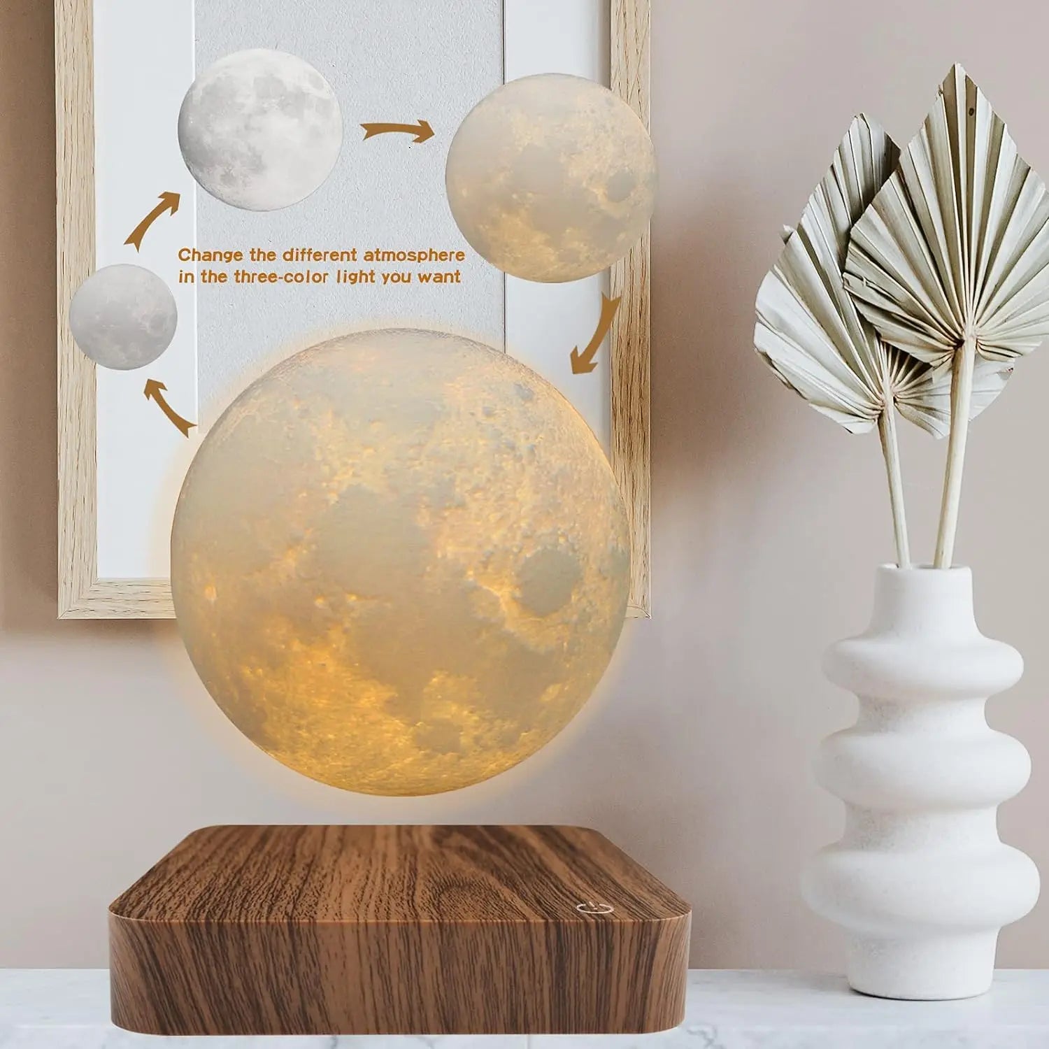 Lewitująca lampa księżycowa – magnetyczna pływająca lampka nocna led 3d z drewnianą podstawą