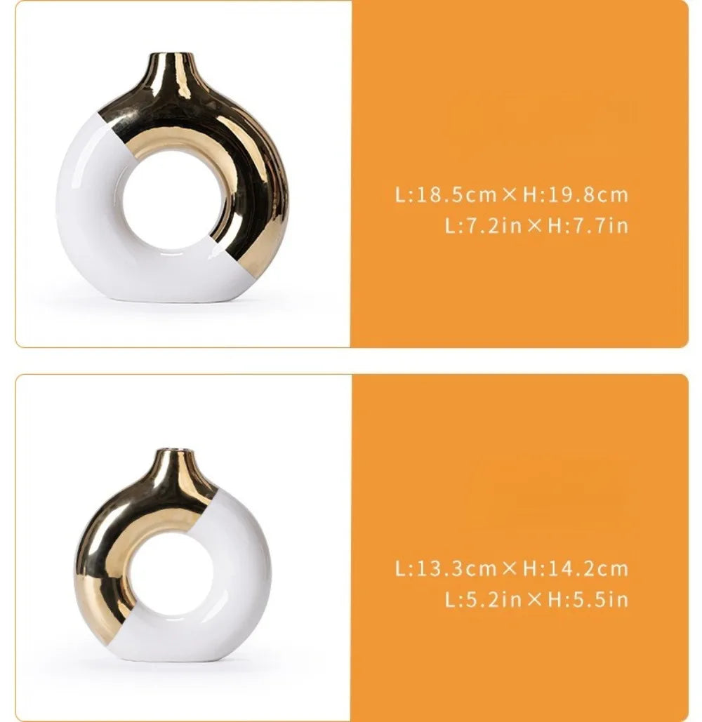 Złoty ceramiczny wazon na kwiaty - elegancki wystrój domu i weselny