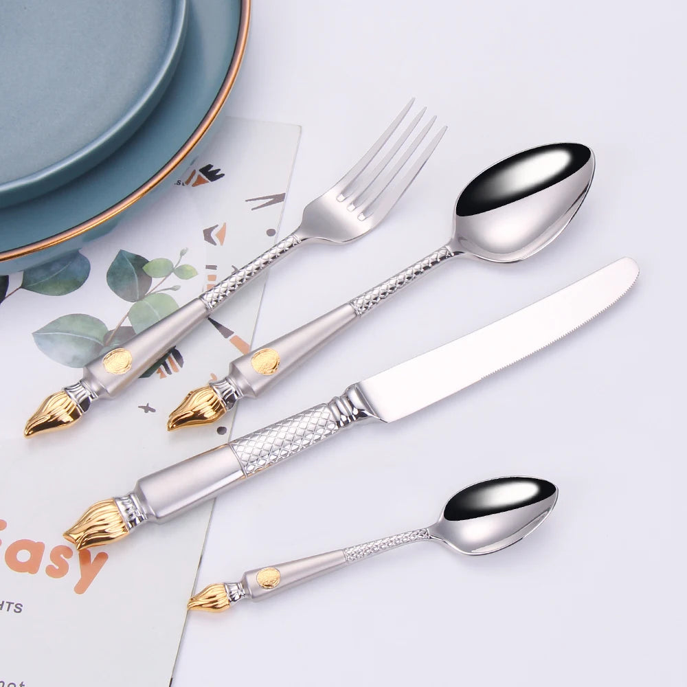 Luxury Vintage Stainless Steel Cutlery Set - Elegant Dining