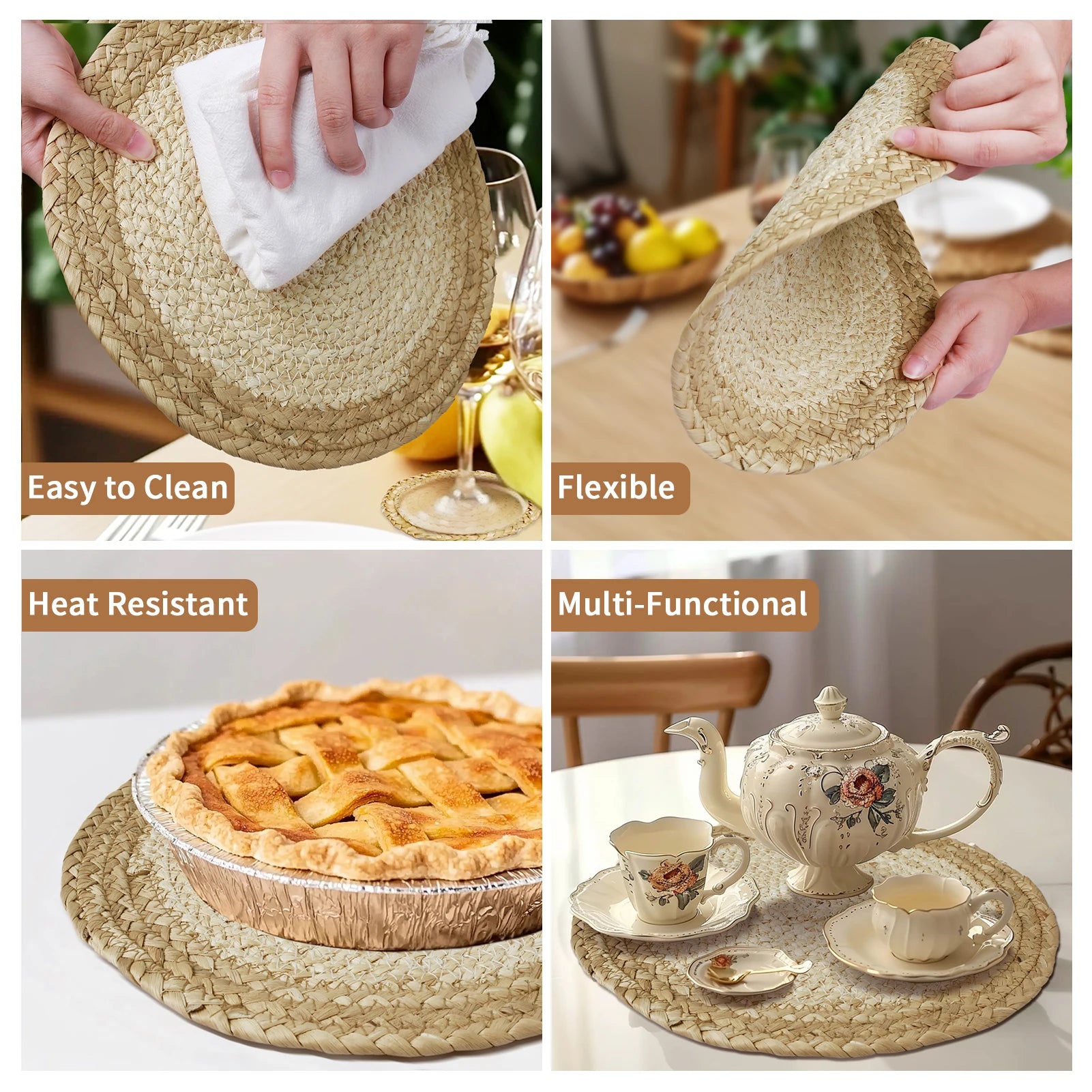 Luksusowe okrągłe plecione podkładki na stół – zestaw 6 sztuk | dekoracja jadalni