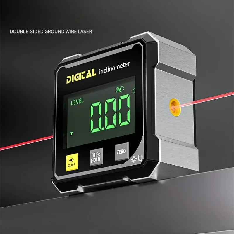 Professional Digital Level Protractor Inclinometer | 360° Magnetic Laser Angle Gauge