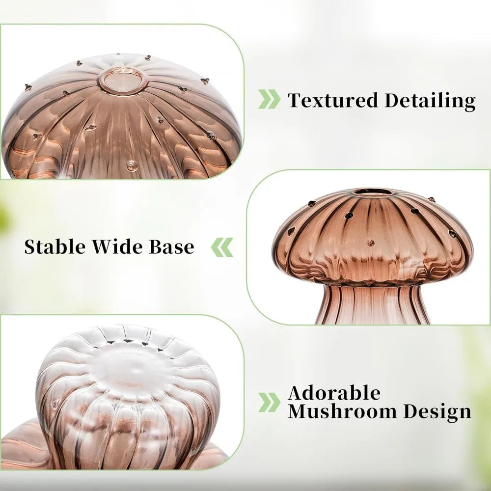 Mushroom Glass Vase Set | Hydroponic Home Decor | Unique Plant Vases