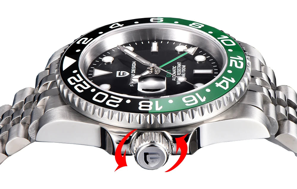 Zegarek mechaniczny męski pagani design pd-1662 luksusowy gmt - szafir, stal, wodoodporny 100m