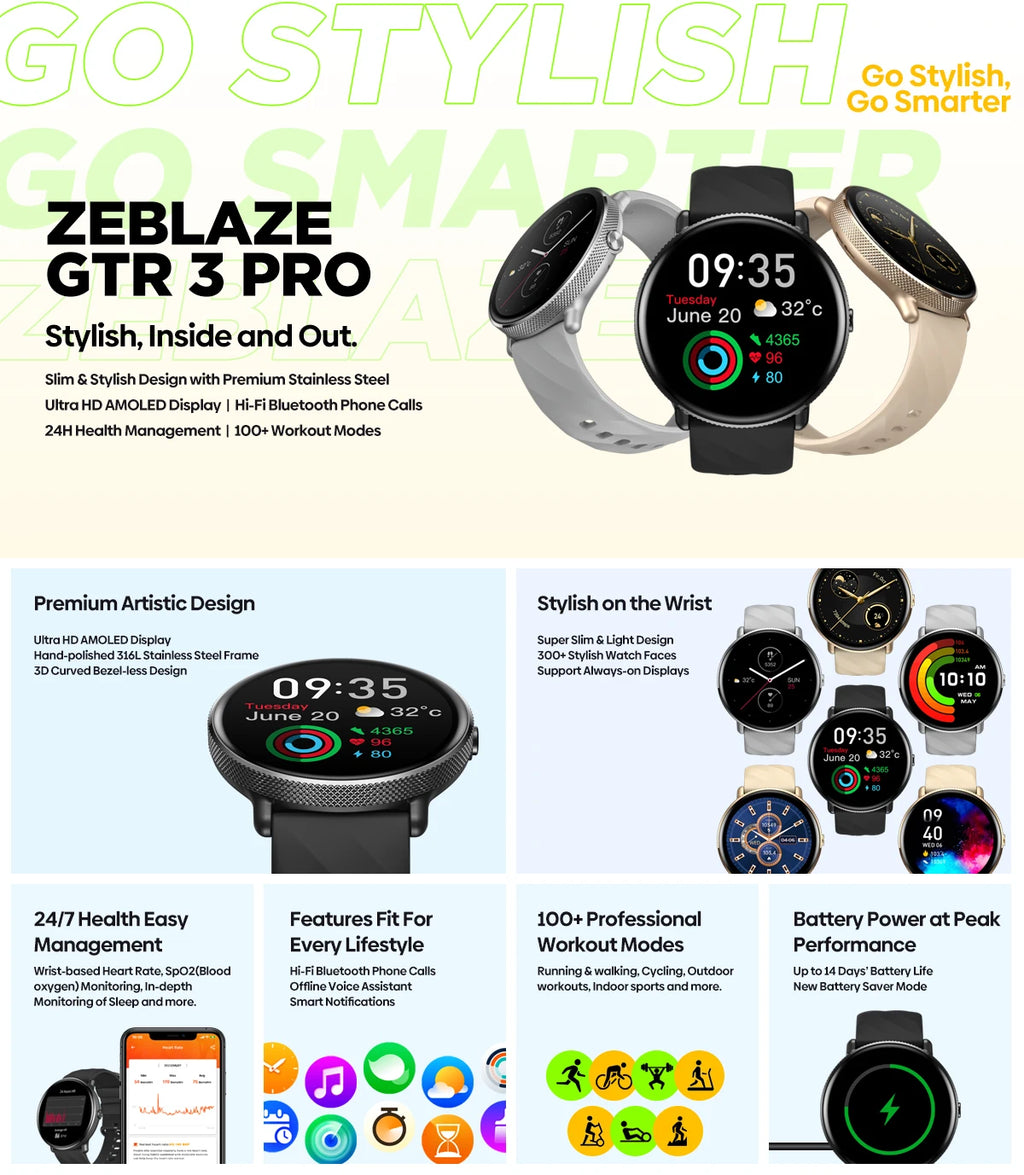 Zeblaze gtr 3 pro: smartwatch z połączeniami głosowymi, wyświetlaczem amoled i ramą ze stali 316l