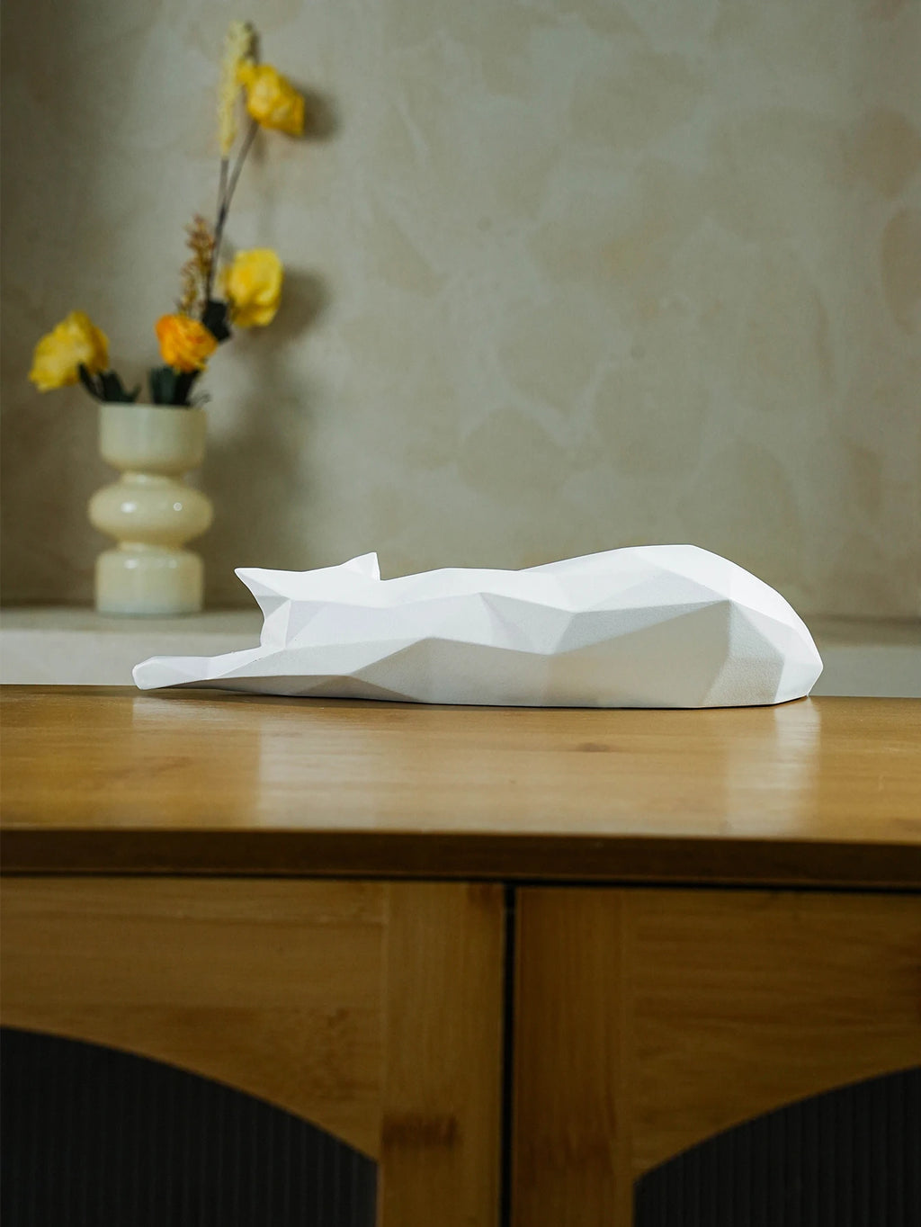 Geometric White & Black Cat Statue | Modern Room Decor