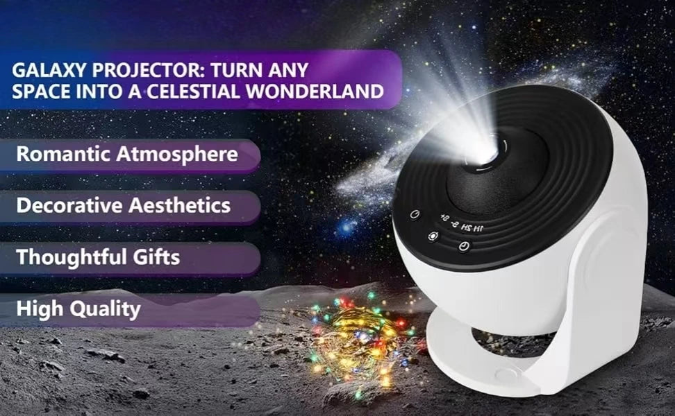 HD Galaxy Star Projector Night Light for Kids & Adults - 13 Films, 360° Rotation
