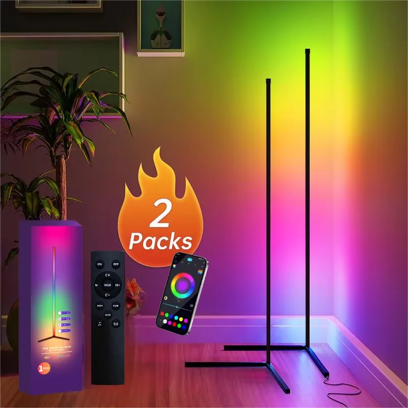Smart RGB LED Corner Floor Lamp - App & Remote, 16M Colors, 63in