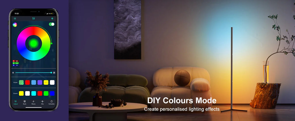 Inteligentna lampa podłogowa narożna rgb vabena – synchronizacja muzyki i sterowanie aplikacją