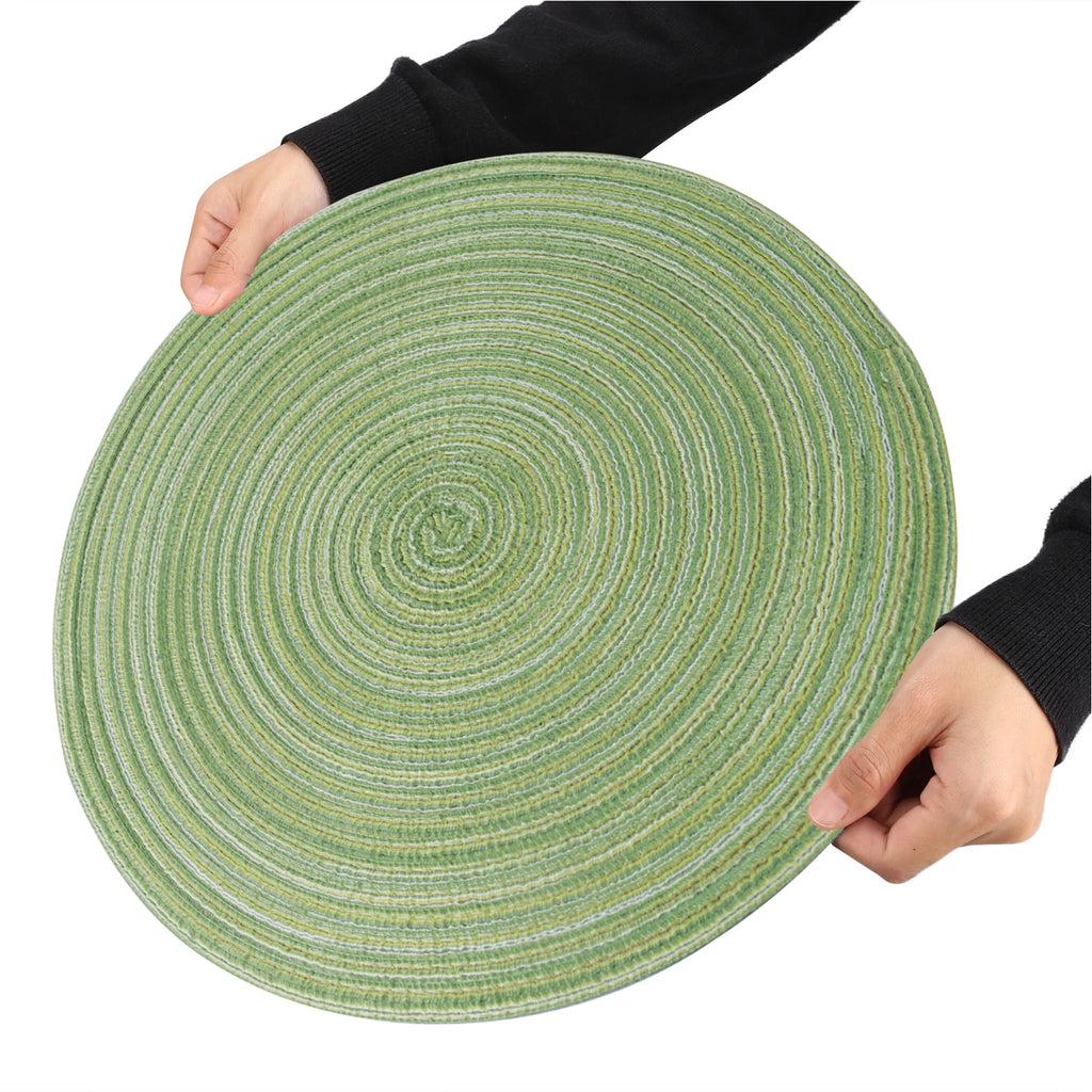 Set of 12 Round Braided Placemats & Coasters | Washable, Heat Resistant & Non-Slip