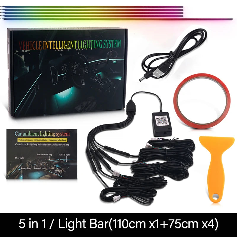 18-in-1 Car Interior RGB Ambient Light Kit - 64 Colors, App Controlled Symphony Lighting